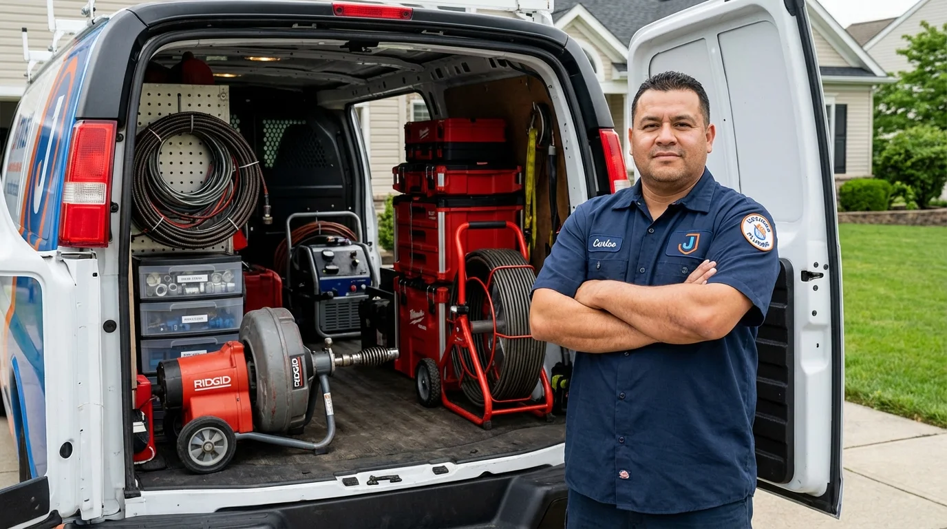 Professional drain cleaning equipment and Johns Plumbing LLC plumber in Harleysville
