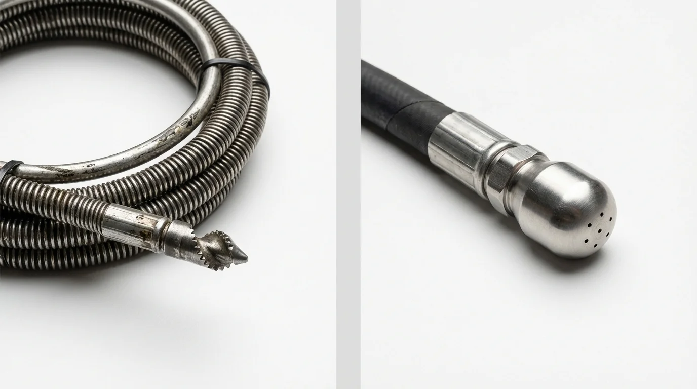 Drain snake cable and hydro jetting nozzle used for drain cleaning in Harleysville, PA