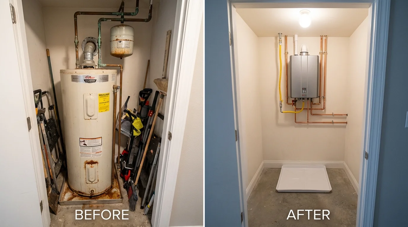 Tank water heater versus wall-mounted tankless unit comparison for Harleysville, PA homeowners