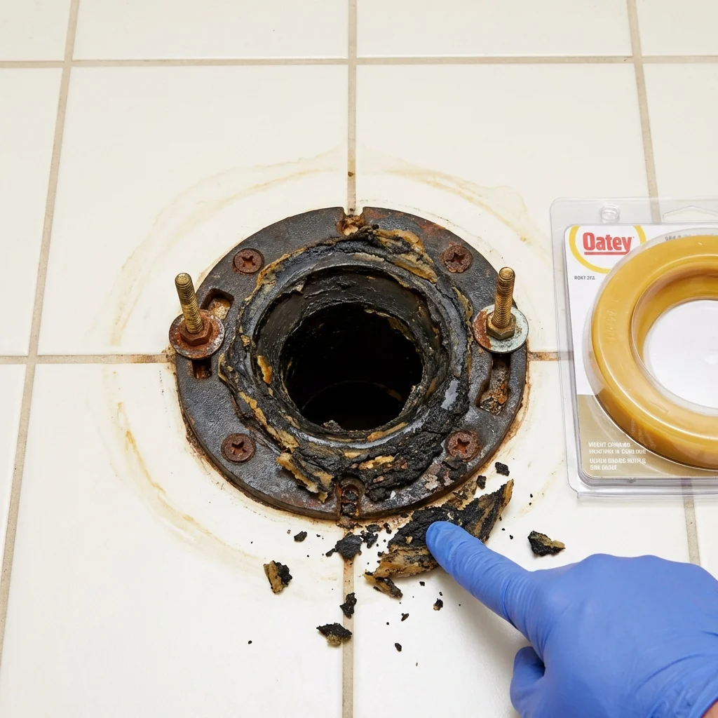 Failed wax ring showing water seepage at the base of a toilet in a Harleysville, PA home
