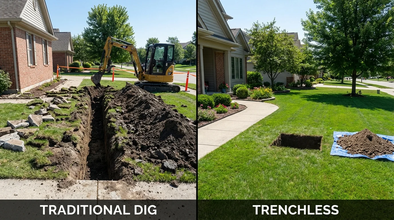 Trenchless sewer repair with minimal yard damage versus traditional excavation in Harleysville, PA